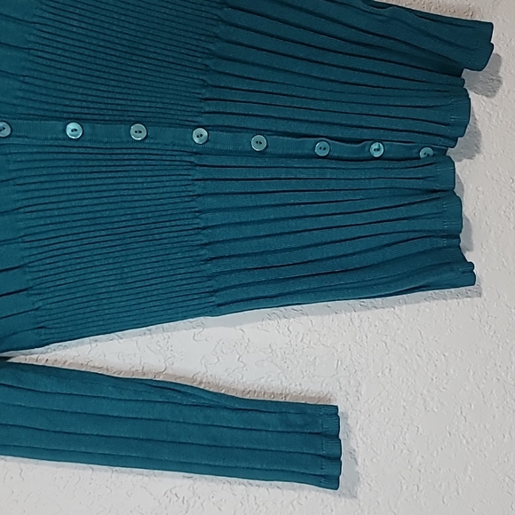 Joseph A Teal V Neck Button Up Thick Ribbed Sweater Sz. L - Picture 3 of 7